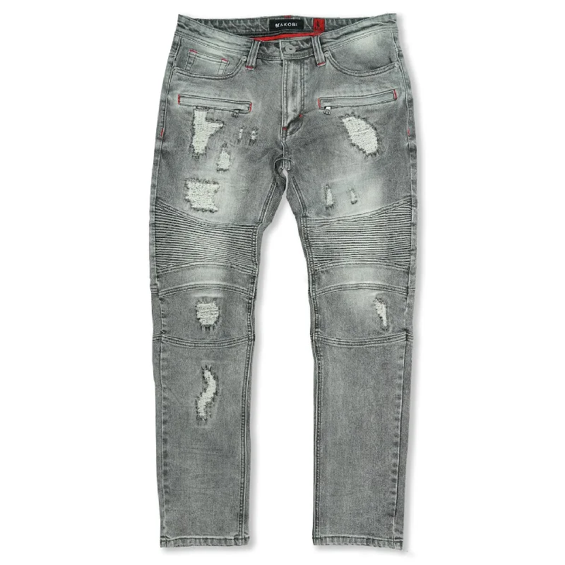 M1786 Makobi Prado Biker Jeans with Rip & Repair - Gray Vintage Men's 1970S Disco