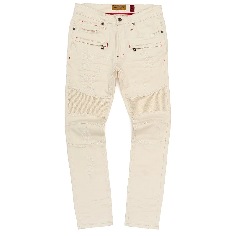 M1786 Makobi Prado Biker Jeans with Rip & Repair - Natural Refined Men's Classic 