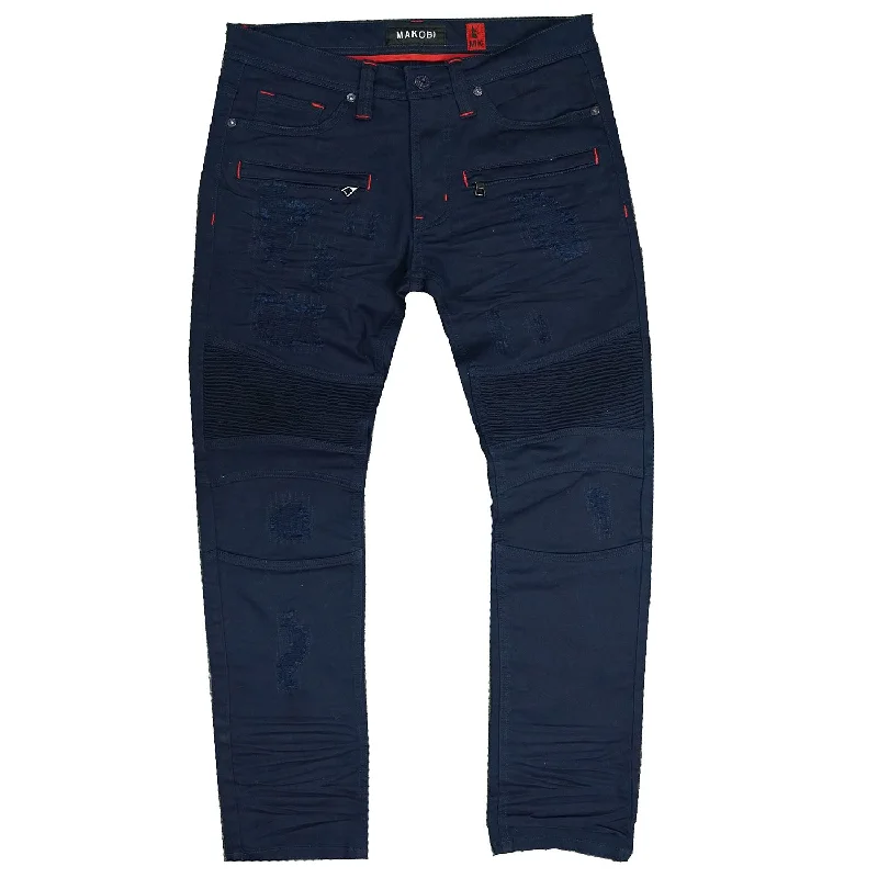 M1786 Makobi Prado Biker Jeans with Rip & Repair - Navy Elegant Men's Formal 