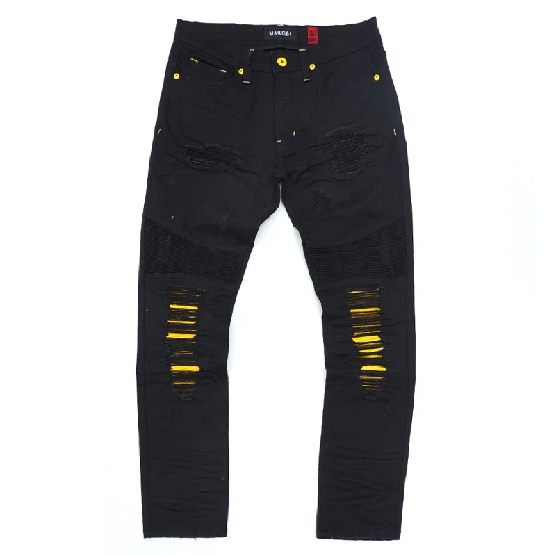 M1940 Naxos Biker Jeans- Black/Yellow Cool Men's Skate