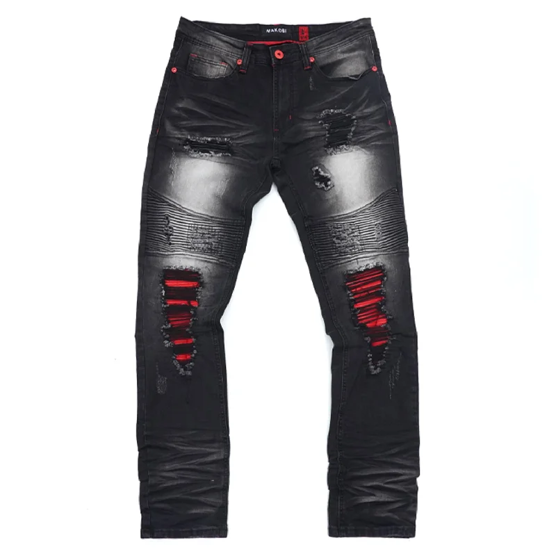M1940 Naxos Biker Jeans- Black Wash/Red Vacation