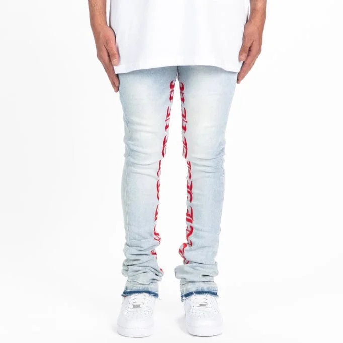 Pheelings Against All Odds Flare Stack Denim (Light Blue/Red) Elegant Men's Formal 